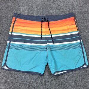 George Mens Size XL 46W Board Shorts Blue Orange Sunset Striped Swim Trunks